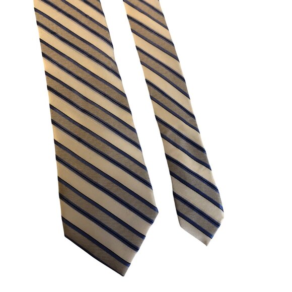 Calvin Klein Silk Tie Blue Gray Striped Mens Necktie Accessory Office Work Gift - Picture 2 of 7